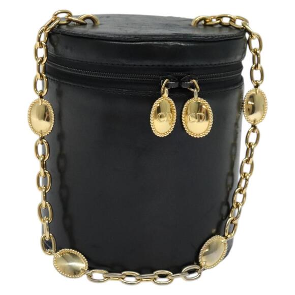 DIOR Chain Vanity Pouch Leather Black Gold - Picture 1 of 12